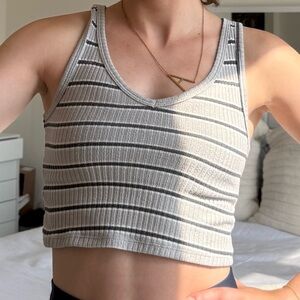 American Eagle light and dark gray striped cropped tank top